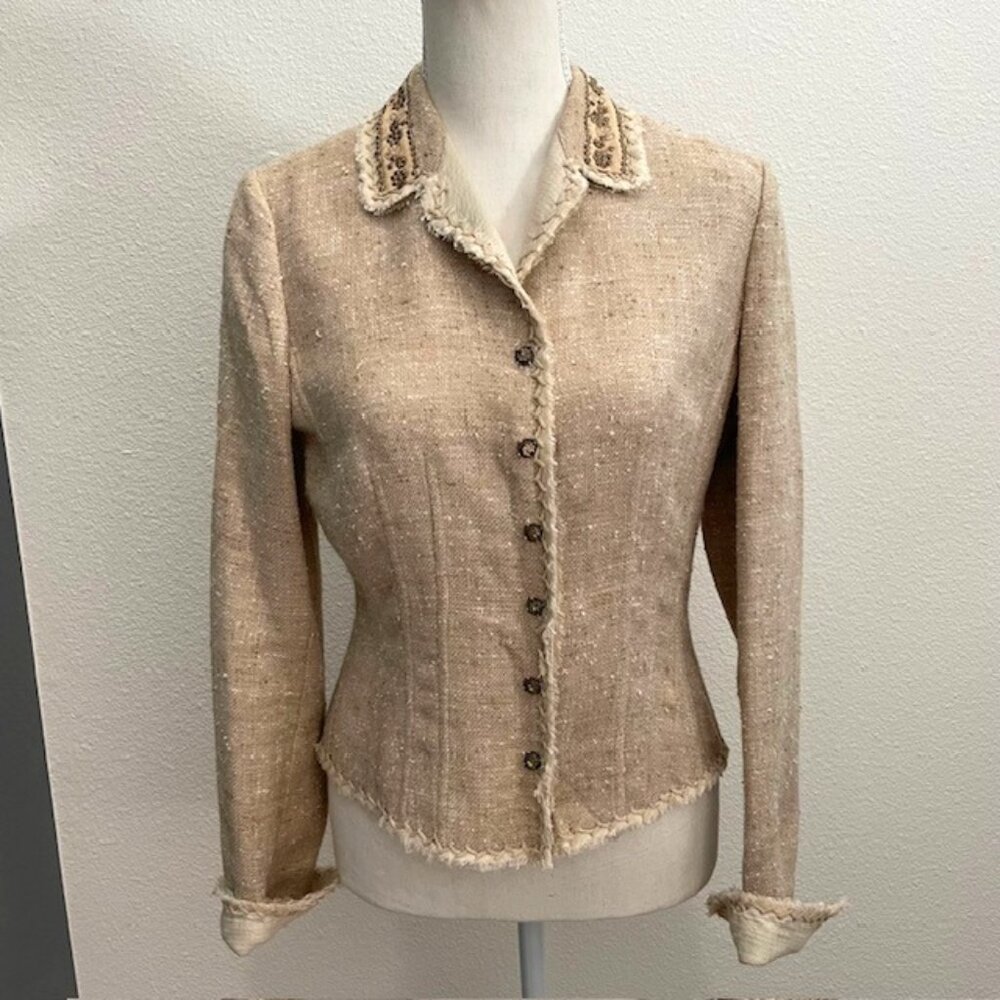 Tahari Silk & Cotton Embellished Cropped Jacket/Blazer